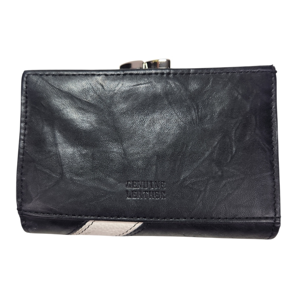 Giani Bernini Black & White Leather Colorblock Wallet Bifold Snap Close Moto - Picture 5 of 14